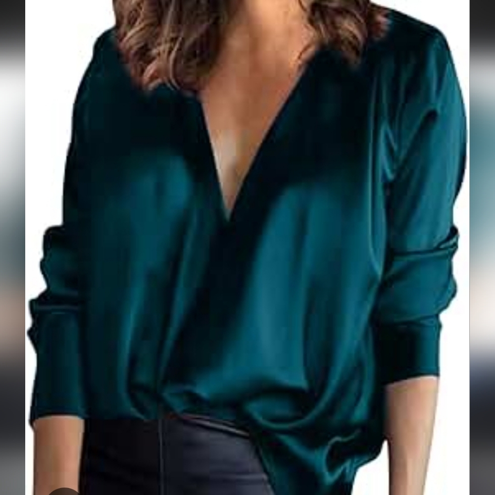 Prologue Deep Teal V-Neck Blouse